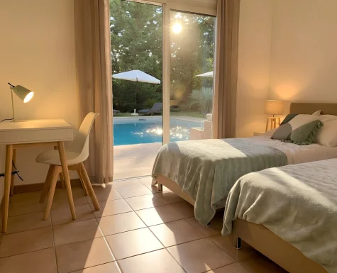 Children’s bedroom overlooking the pool